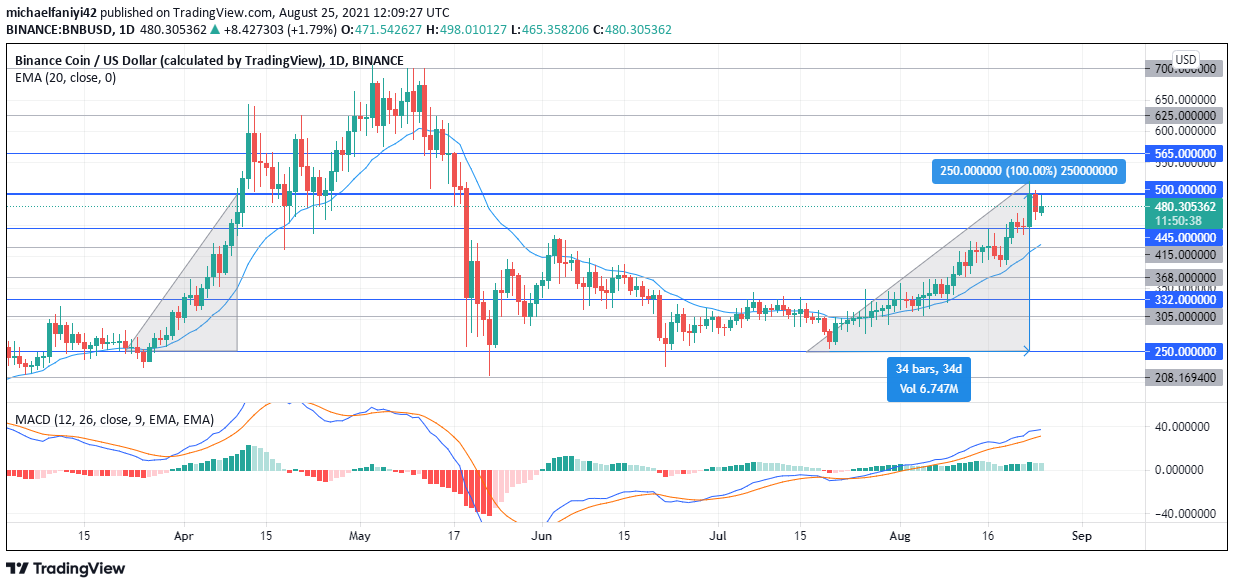 BNB/USD Arrives at $500; Next Stop Is at $565