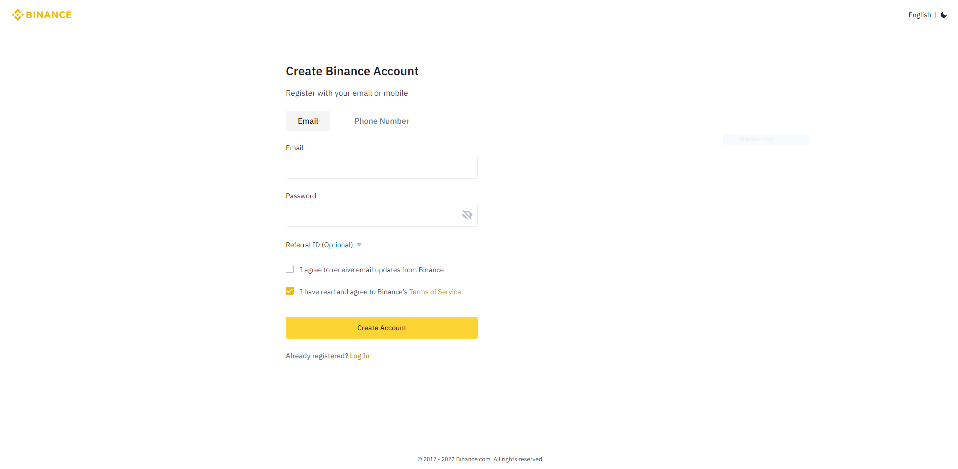 Creating a Binance Account for Buying BNB for CROP
